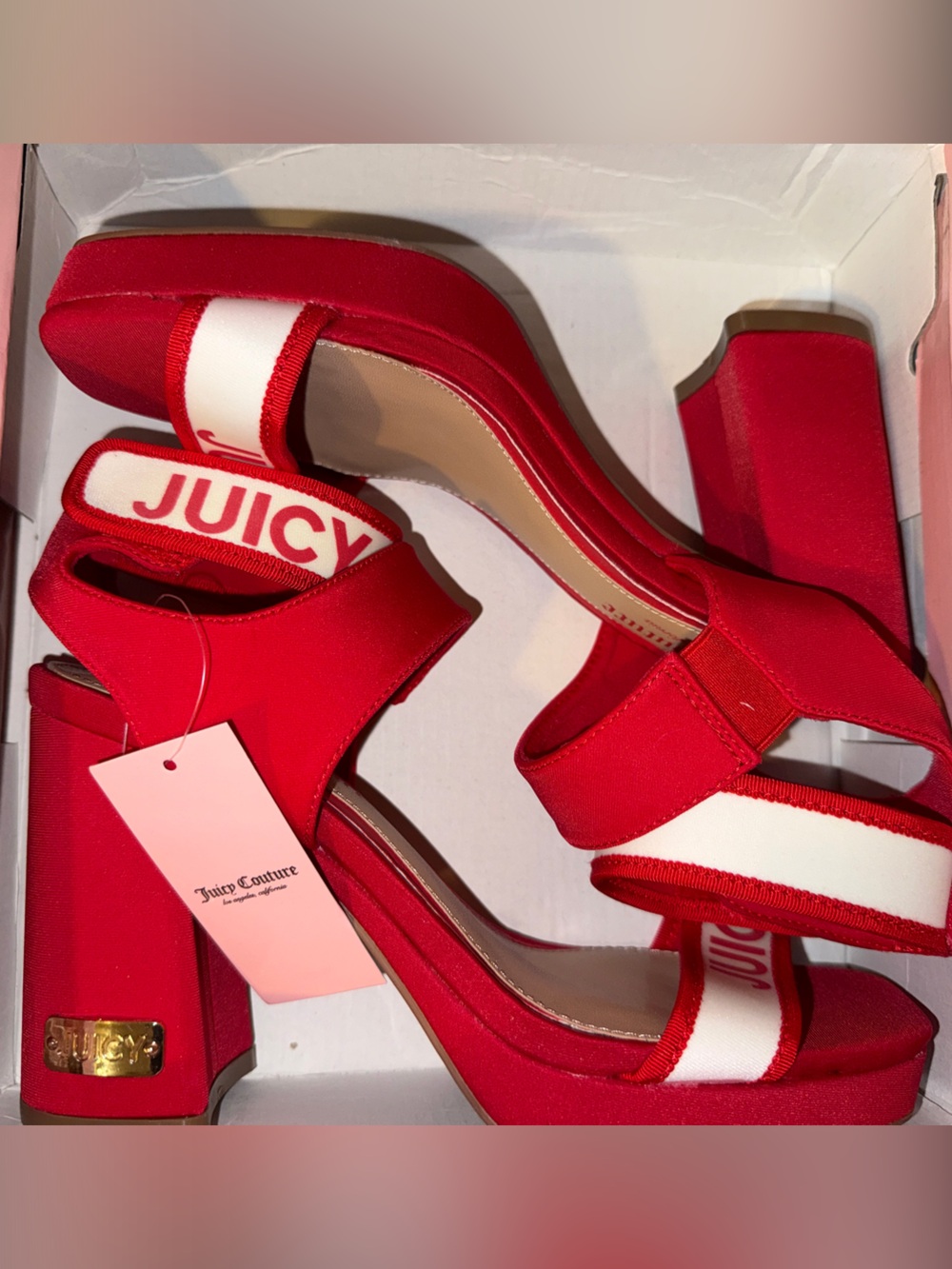 Juicy Couture Red and White Platform Block Heel Sandals